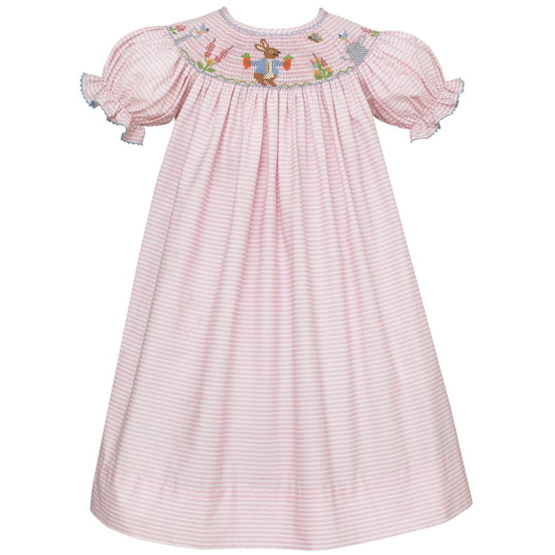 Hot Deal! Petit Bebe Pink Stripe Peter Rabbit Hand - Smocked Bunny Bishop Dress