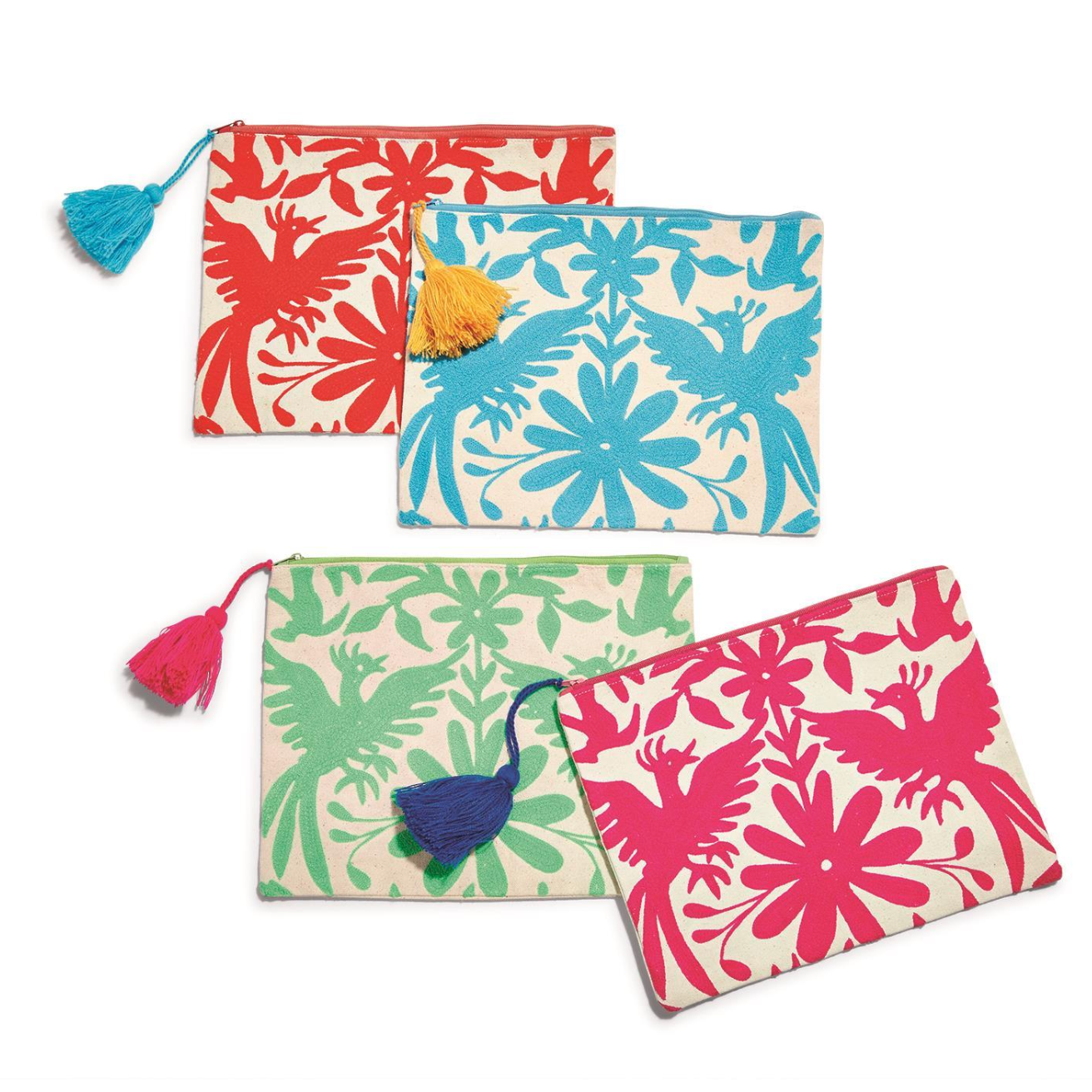 Two's Company Assorted Flora & Fauna Embroidered Multipurpose Tassel - Zipper Pouch
