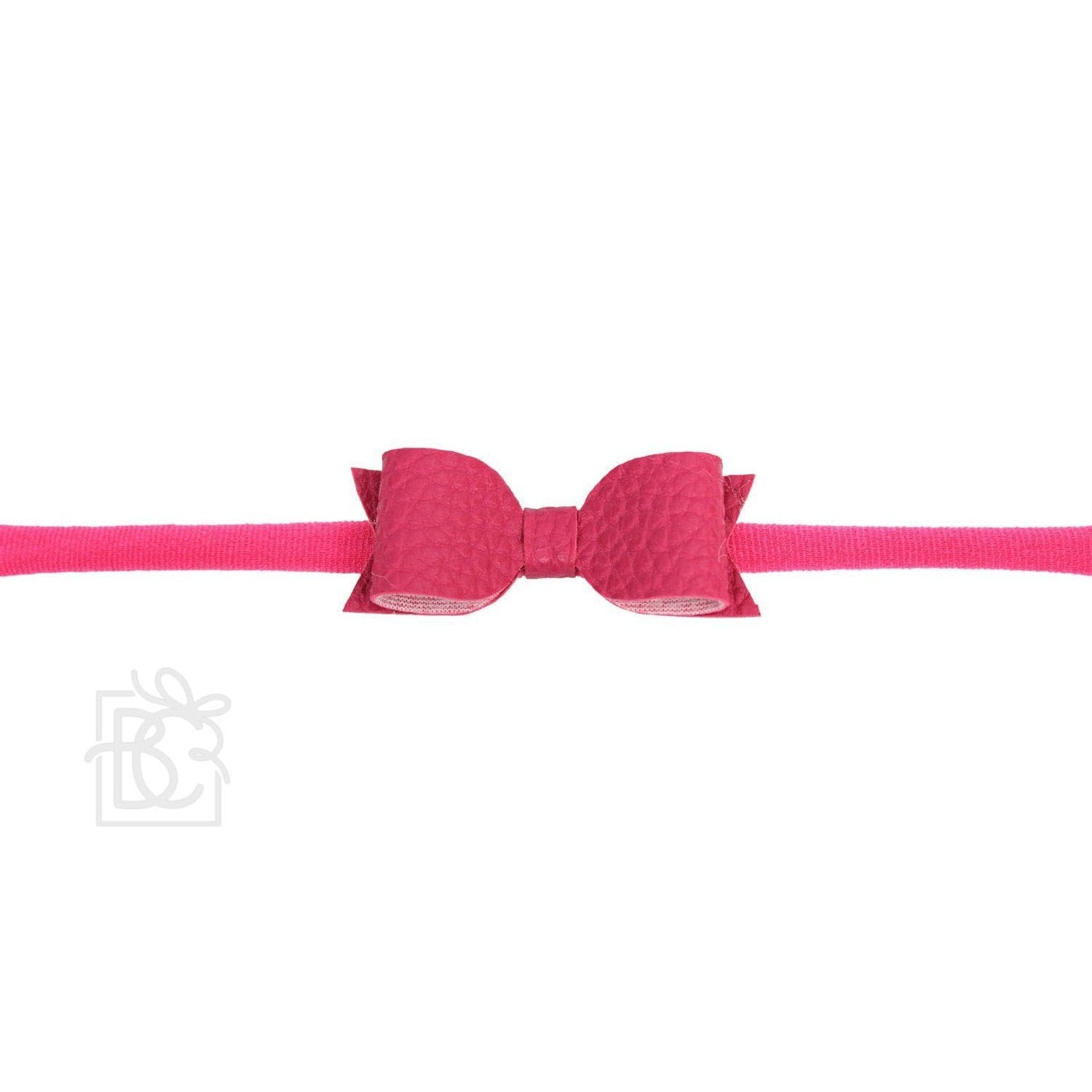 Hot Deal! Beyond Creations Fuchsia Quarter - Inch Pantyhose Headband with Mini Vegan Leather Bow
