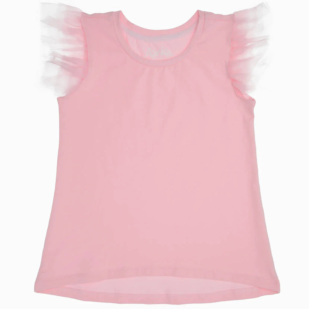 Pink Azarhia Tulle Ruffled Cotton - Spandex Shirt for Effortless Style