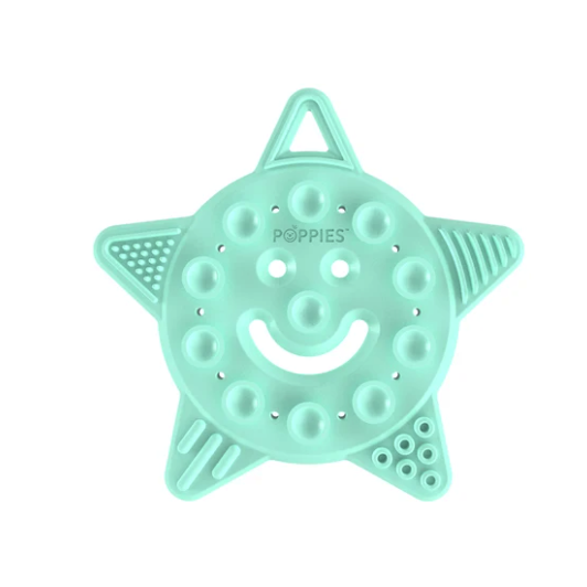 Poppies Mint Green Teething Toy - Smiley the Star, Ideal for Babies 3+ Months