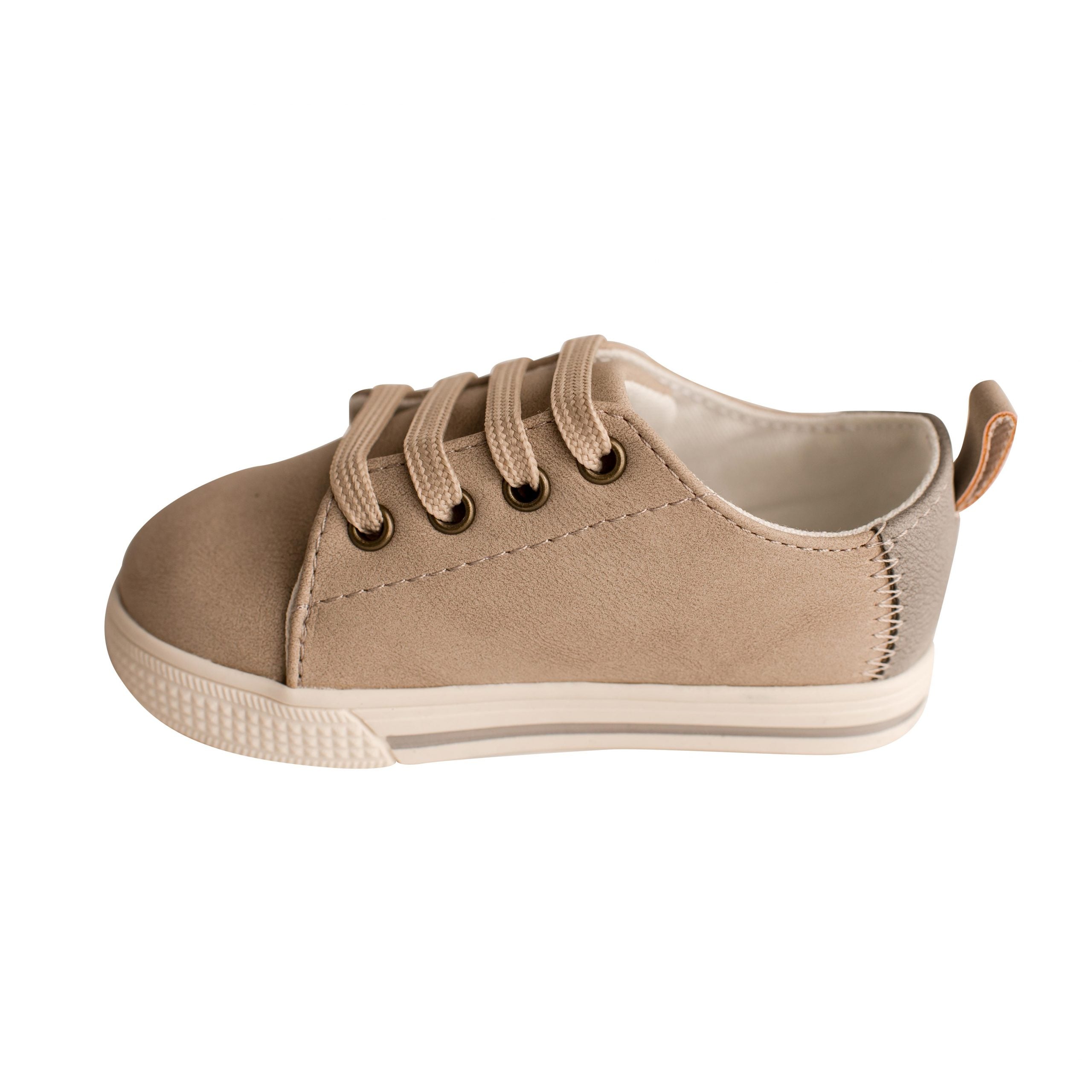 Hot Sale! Durable Baby Deer Lennon Toddler Khaki Textile Sneakers with Heel Loops