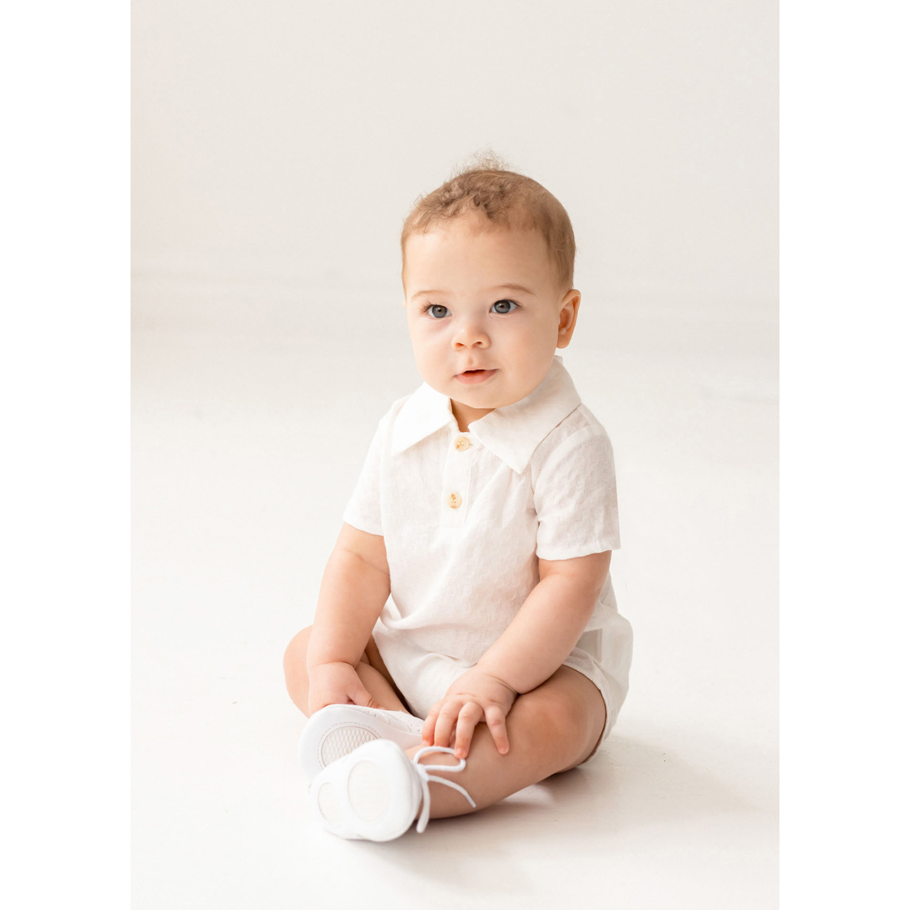 Beckett Bear White Gingham Romper - Dreamy Style!