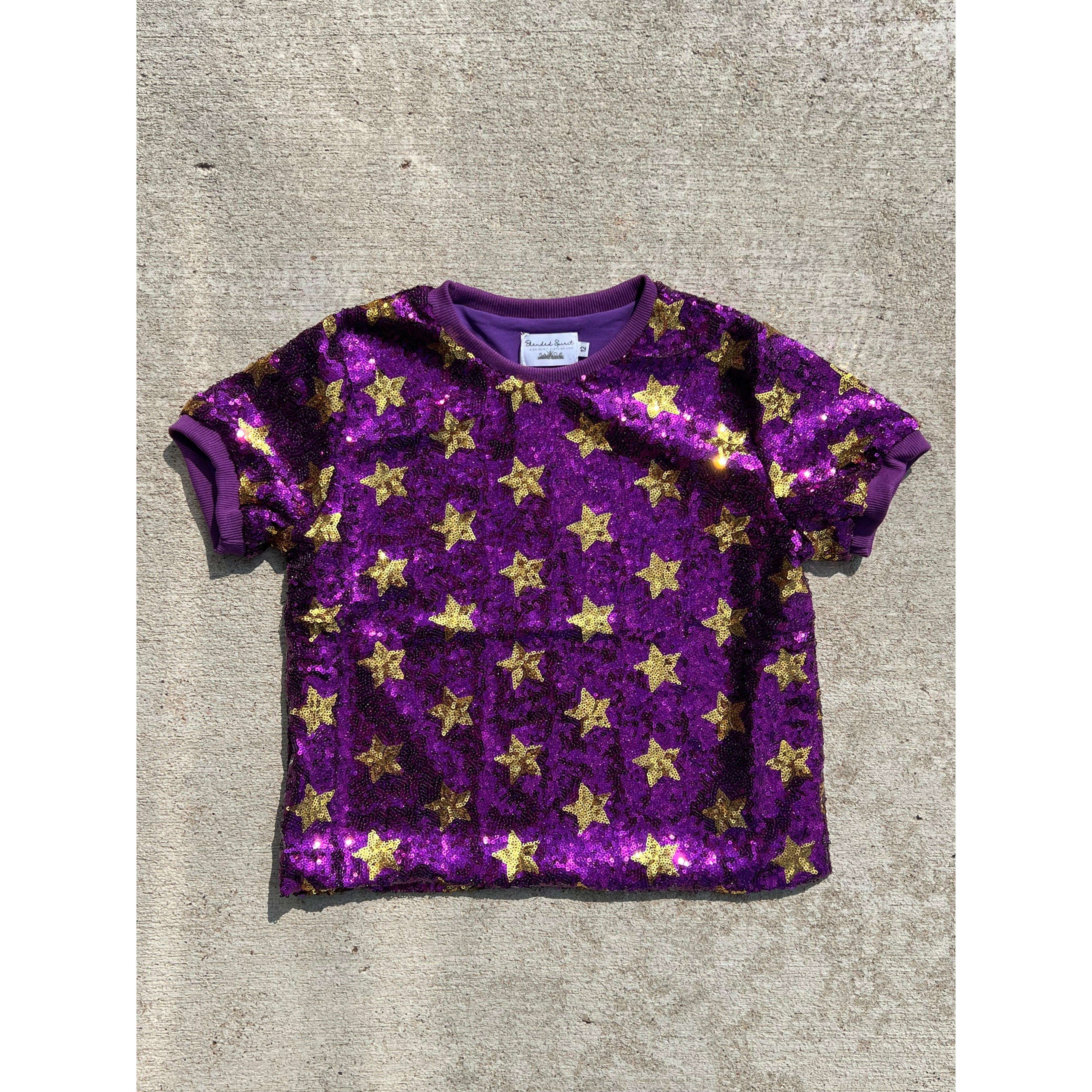 Blended Spirit Top with Purple and Gold Star Design for Game Day