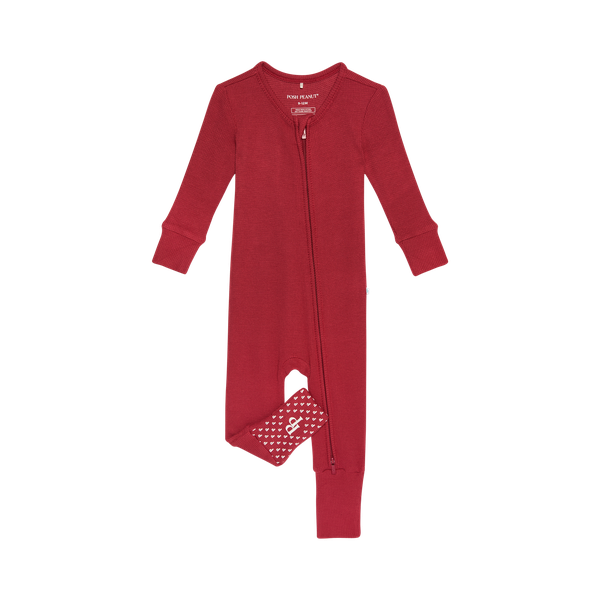 Hot Deal! Posh Peanut Crimson Waffle Convertible Zippered Onesie