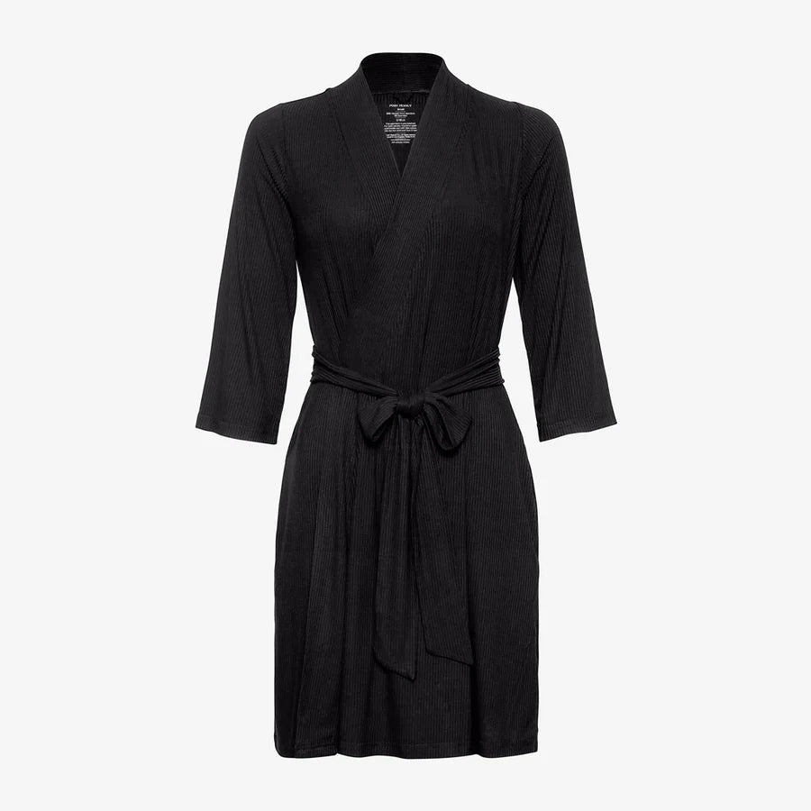 Black Solid Ribbed Luxury Mama Robe by Posh Peanut