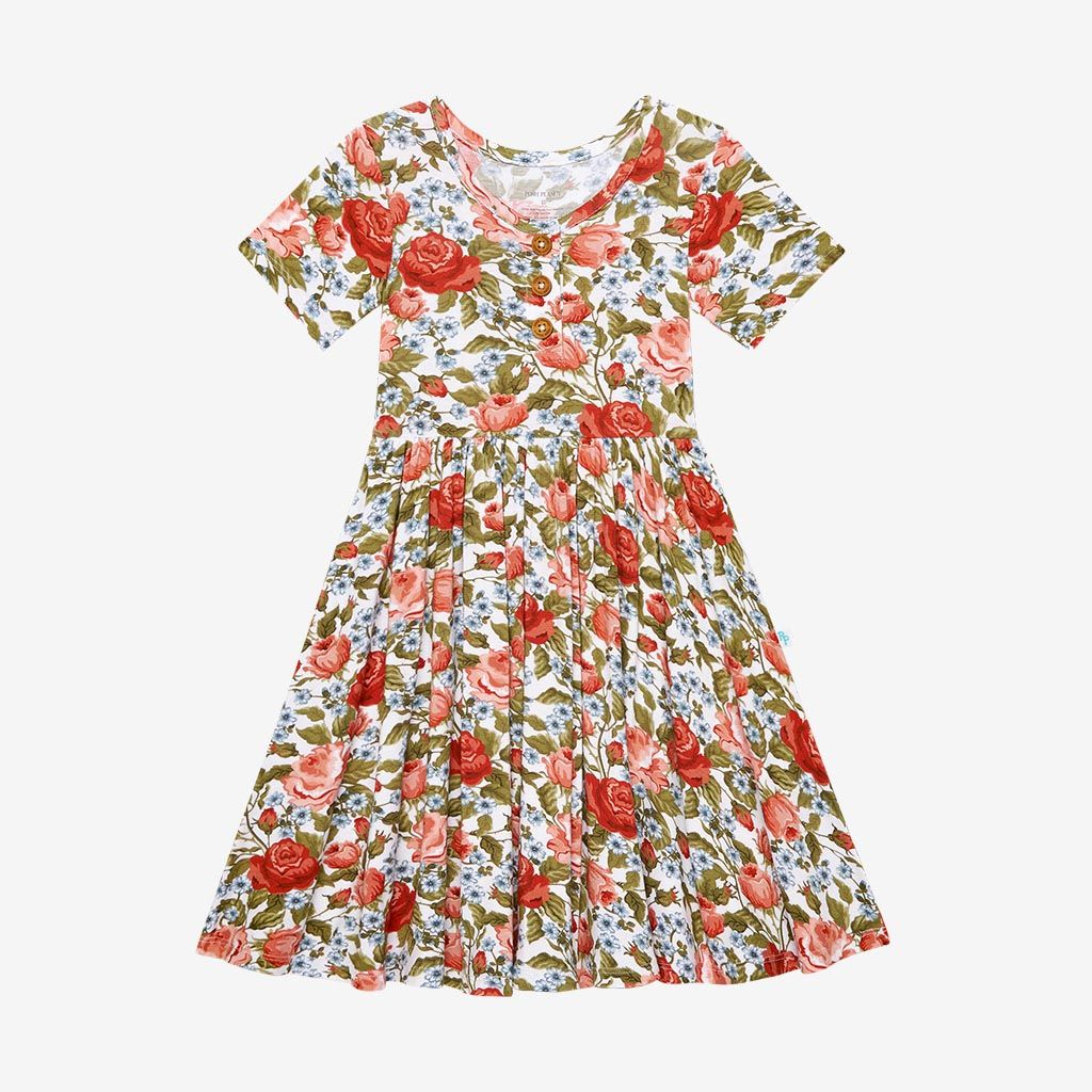 Stylish Posh Peanut Alma Short-Sleeve Henley Twirling Dress