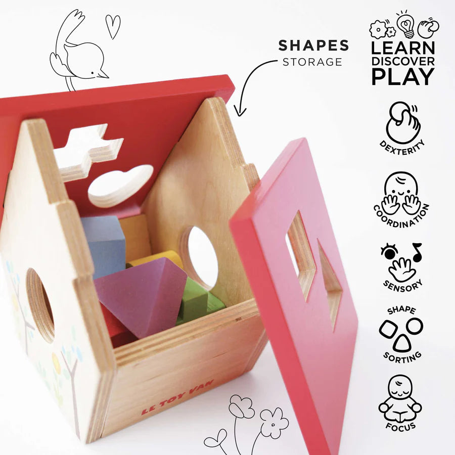 Petilou® Award-Winning Wooden Bird House Shape Sorter Toy for Curious Toddlers
