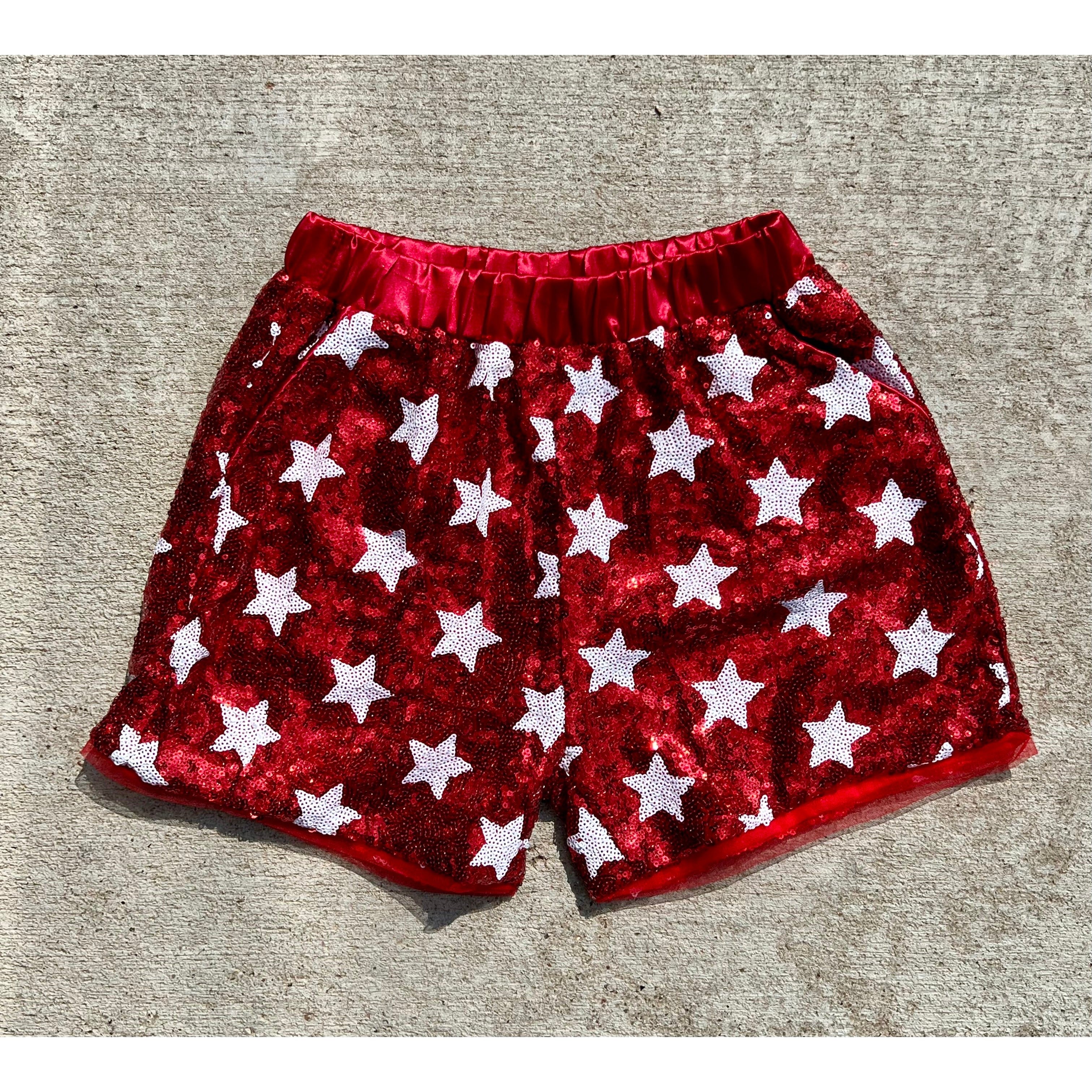 Blended Spirit's Best - Red & White Stars Shorts for Game Day Fashion