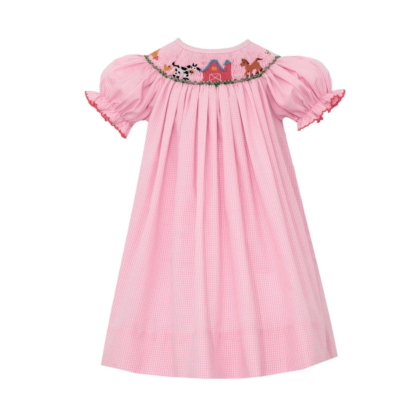Hot Deal! Petit Bebe Pink Check Short Sleeve Girls Farm Dress