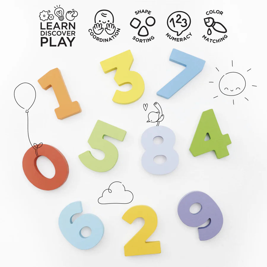 Petilou® Educational Wooden Number Shape Sorter - Fun Counting Puzzle for Kids