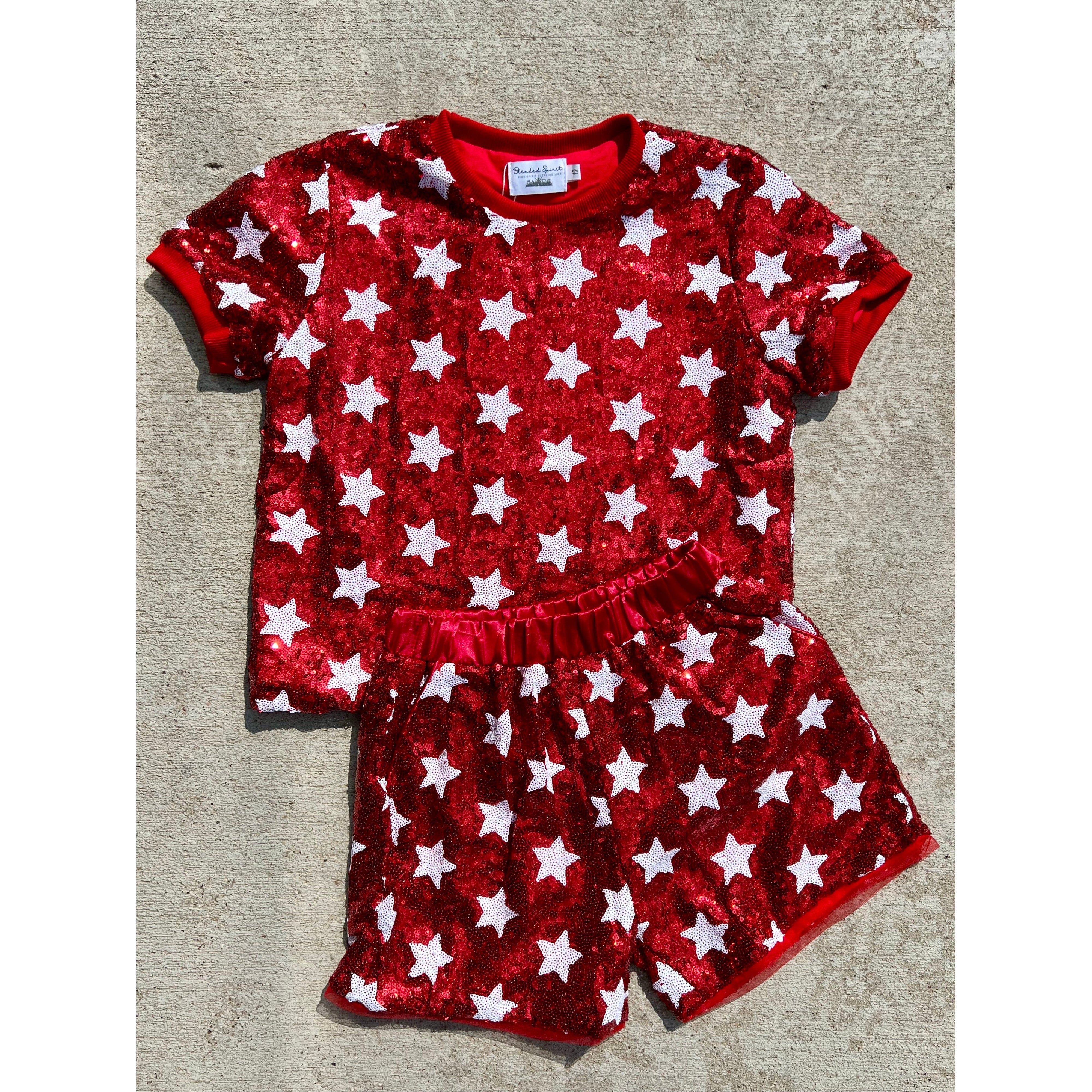 Blended Spirit's Best - Red & White Stars Shorts for Game Day Fashion