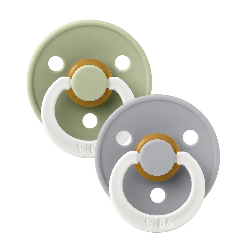 BIBS Colour Collection Glow Round Pacifiers - Sage/Cloud Glow 2-Pack (Limited Offer)