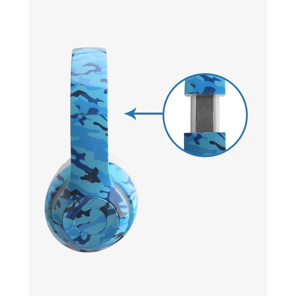 Trend Tech Brands Stylish Blue Camo Bling Bluetooth Stereo Headphones