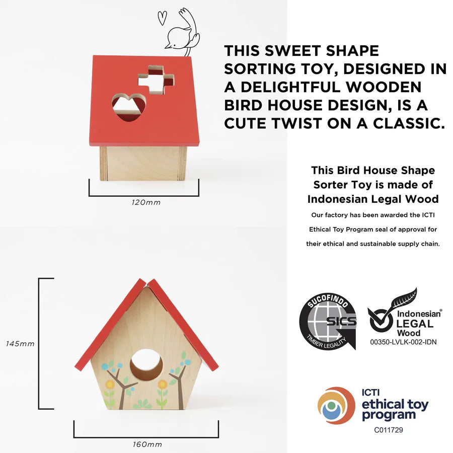 Petilou® Award-Winning Wooden Bird House Shape Sorter Toy for Curious Toddlers