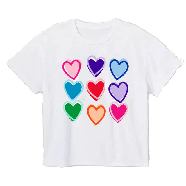 Hot Sale! White Valentines Azarhia Sequin Rainbow Hearts Boxy T-Shirt