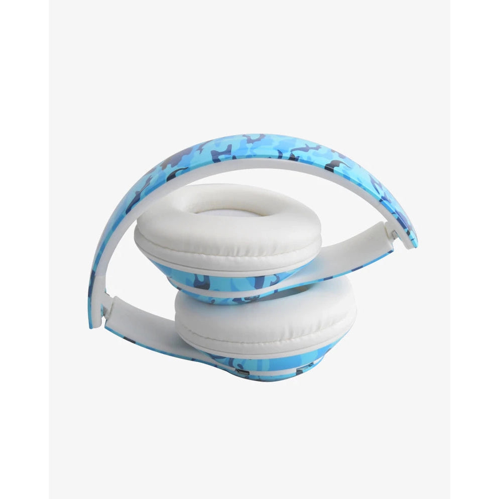 Trend Tech Brands Stylish Blue Camo Bling Bluetooth Stereo Headphones