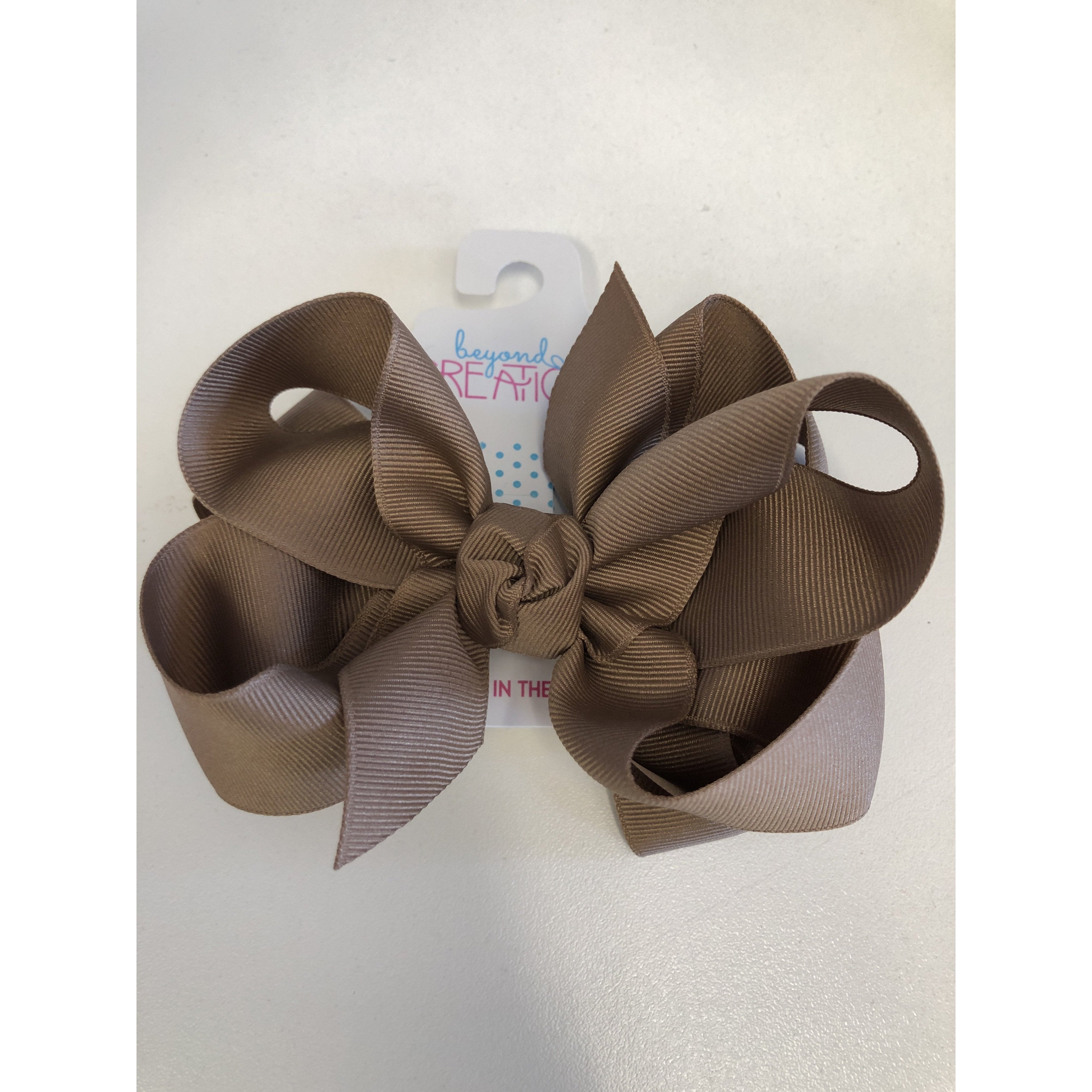 Hot Sale! Beyond Creations Large Taupe Grosgrain Multi - loop Double Knot Bow Clip