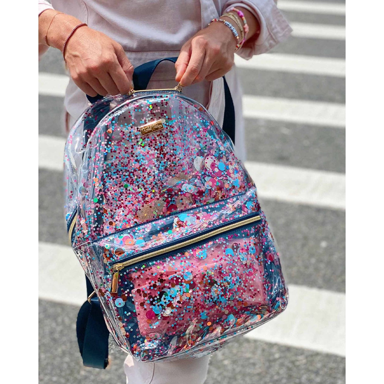 Hot Sale! Clear Fashion Backpack for Party with Packed Essentials Confetti