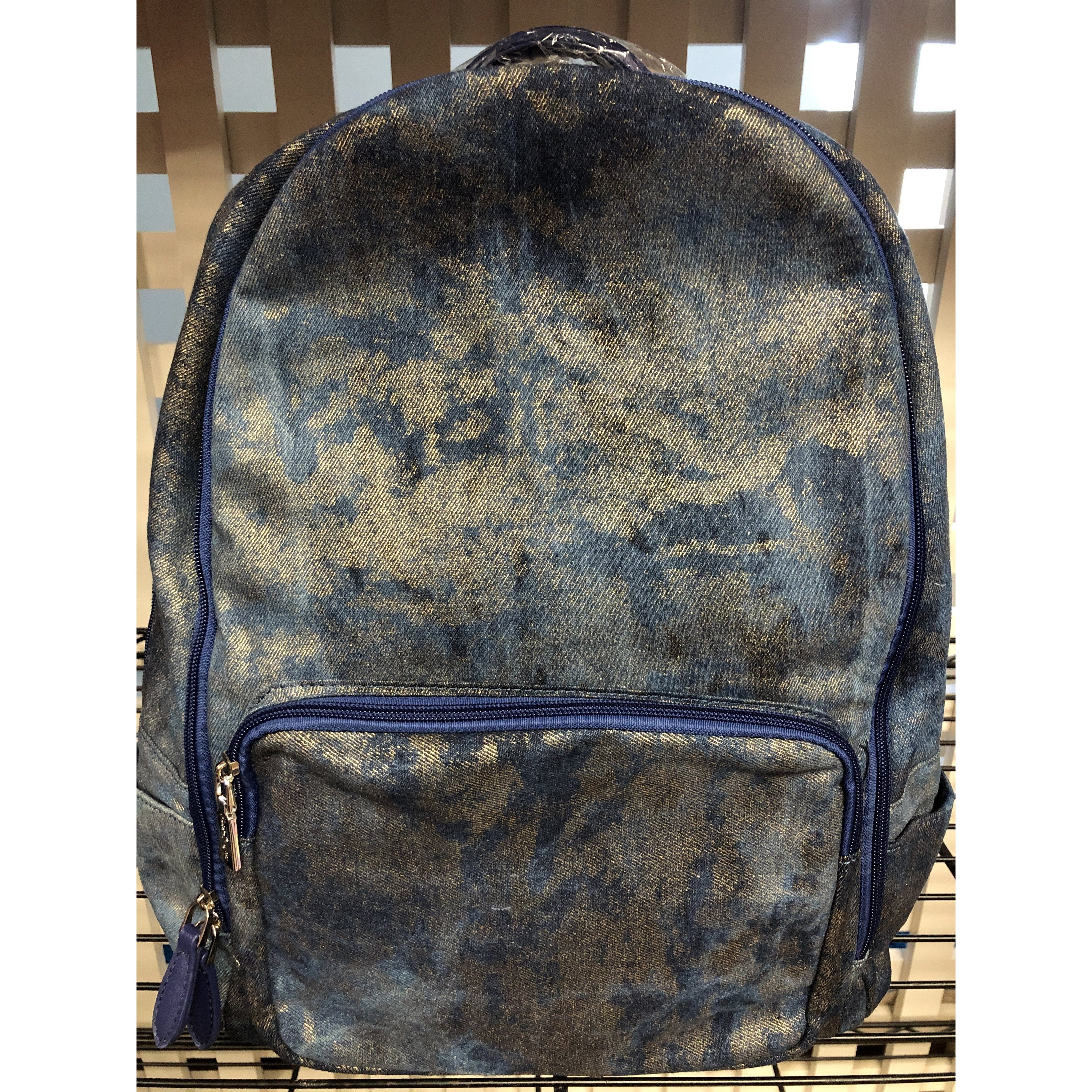 Hot! Bari Lynn Metallic Shimmer Denim Backpack