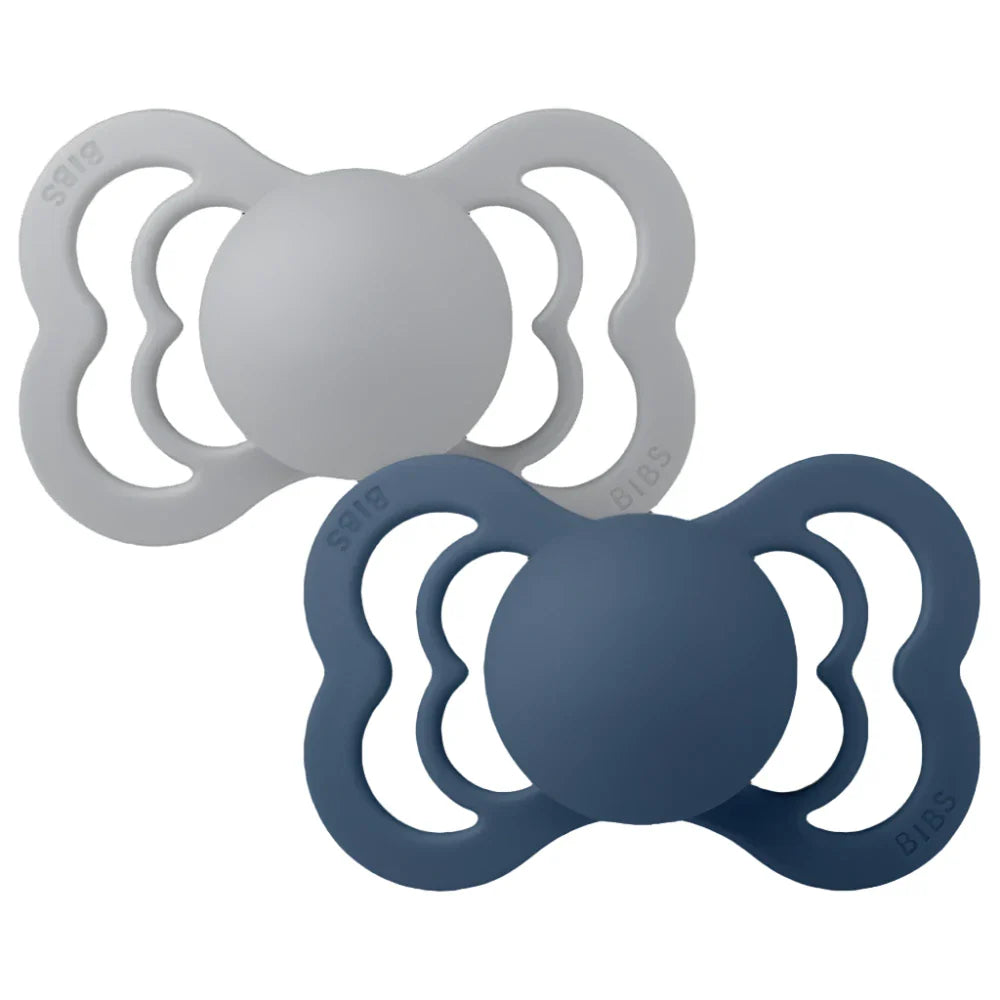 BIBS Latex Couture Pacifier - Cloud/Steel Blue 2-Pack, Ideal for Babies