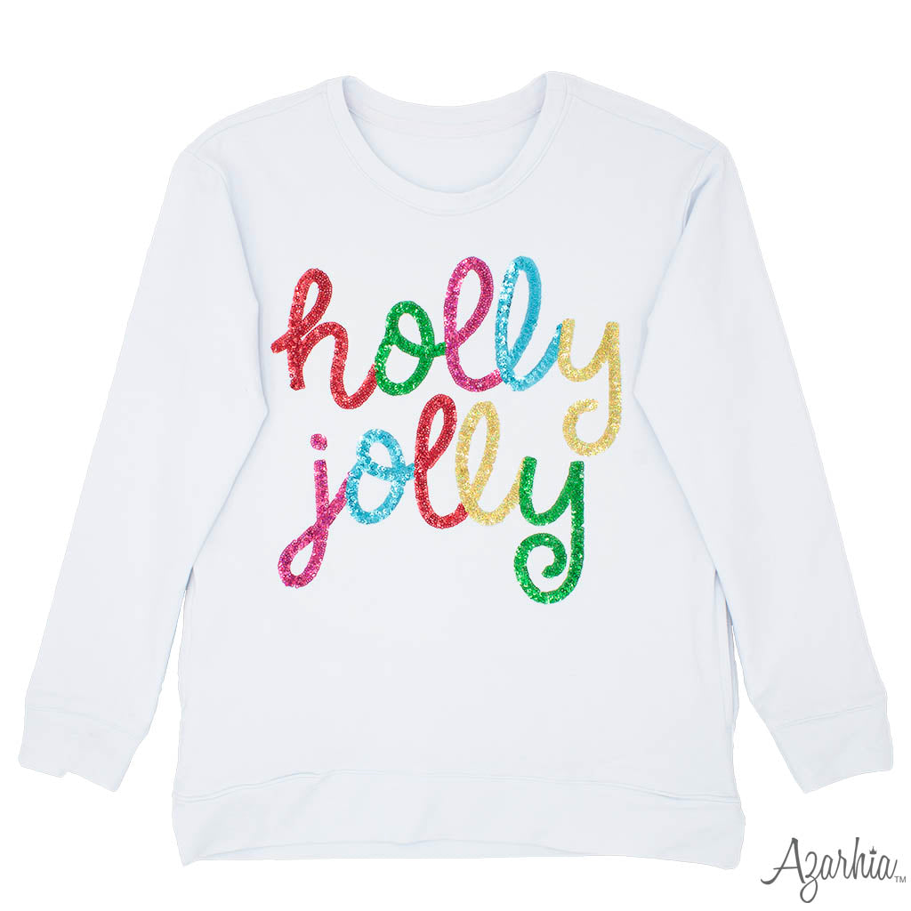 Azarhia White Christmas Holly Jolly Sequined Tunic Pocket Shirt