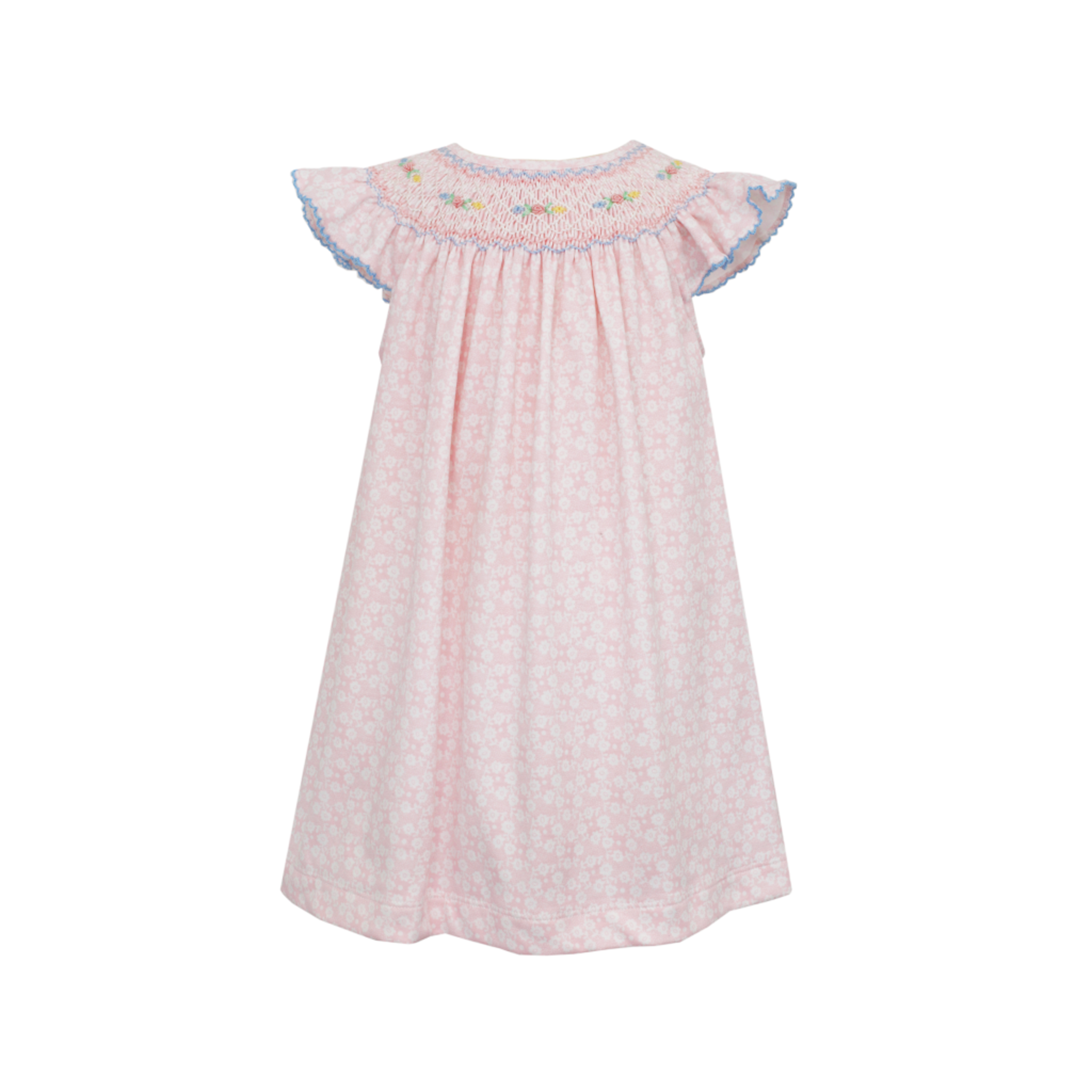 Hot Sale! Pink Floral Angel Wing Bishop Smocked Dress for Petit Bebe Grace
