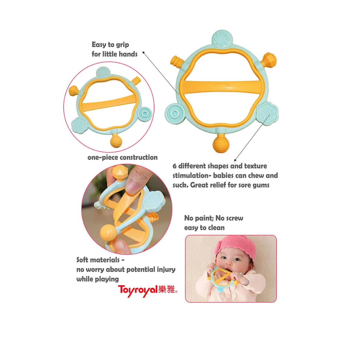 ToyLab Hexy - Ideal Baby Teether and Bath Toy for 3-Month+ Babies