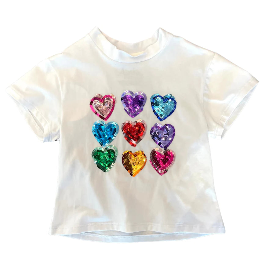 Hot Sale! White Valentines Azarhia Sequin Rainbow Hearts Boxy T-Shirt