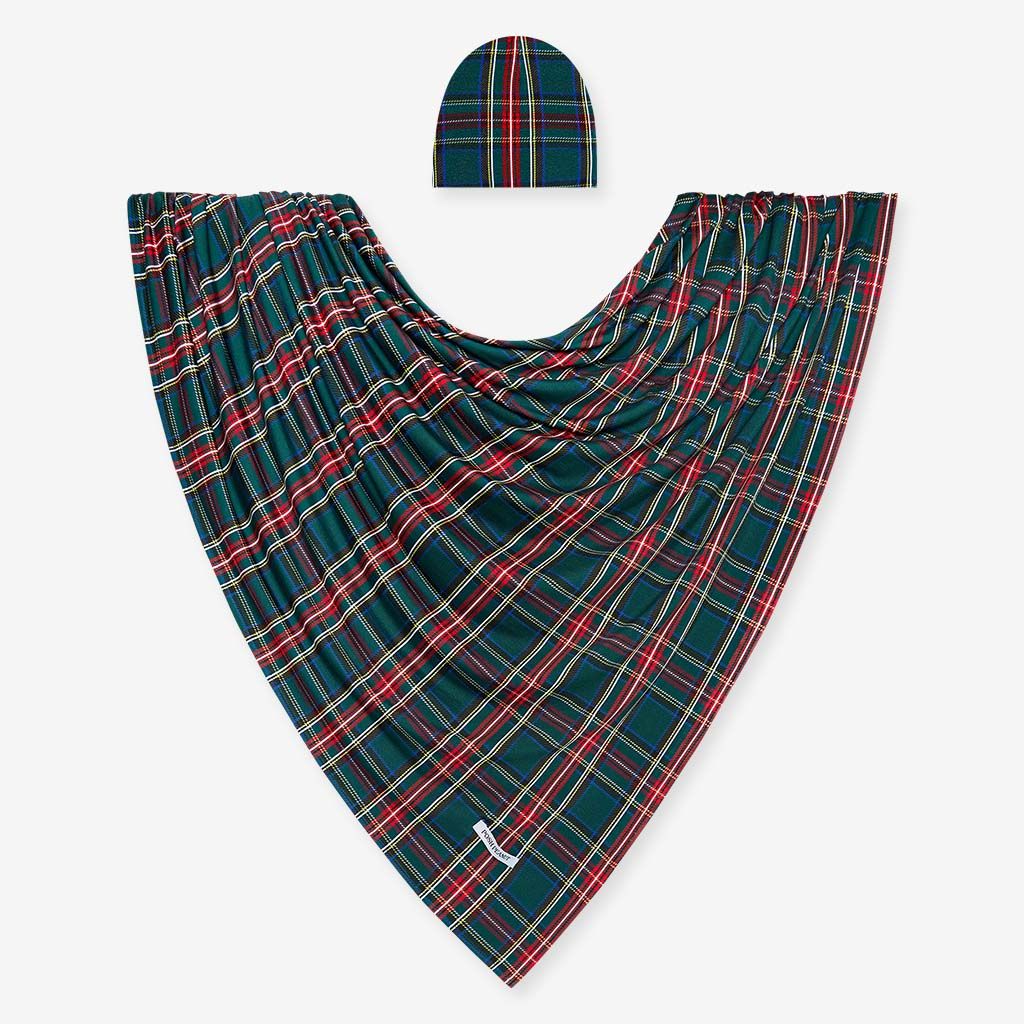 Posh Peanut Tartan Plaid Breathable Infant Swaddle and Matching Beanie Set