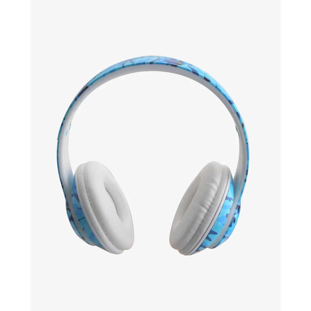 Trend Tech Brands Stylish Blue Camo Bling Bluetooth Stereo Headphones
