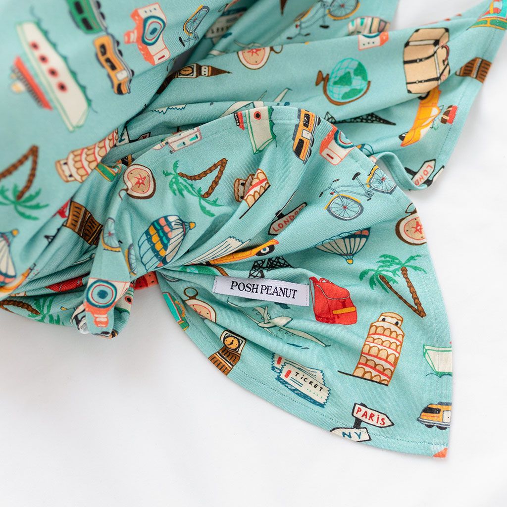 Posh Peanut Breathable Infant Swaddle and Matching Beanie Set - Around the World Theme