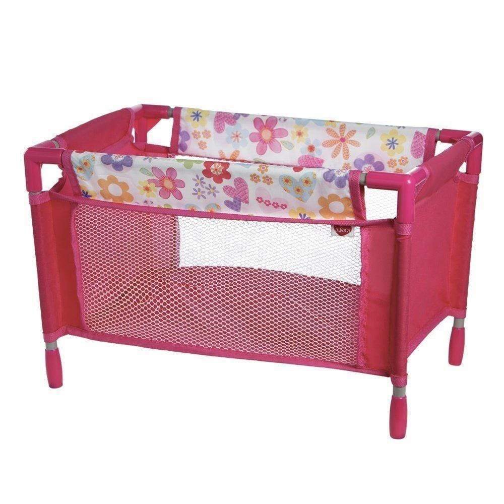 Adora Pink Flower Power Baby Doll Playpen Bed with Carry Case
