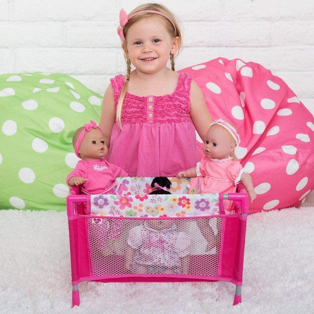 Adora Pink Flower Power Baby Doll Playpen Bed with Carry Case