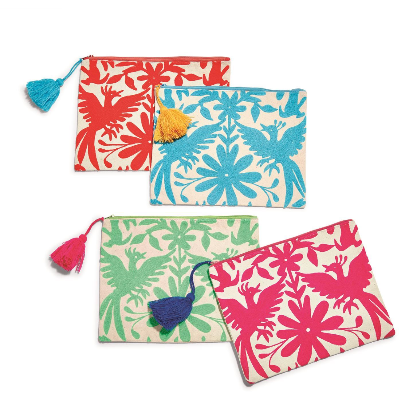 Two's Company Assorted Flora & Fauna Embroidered Multipurpose Tassel - Zipper Pouch