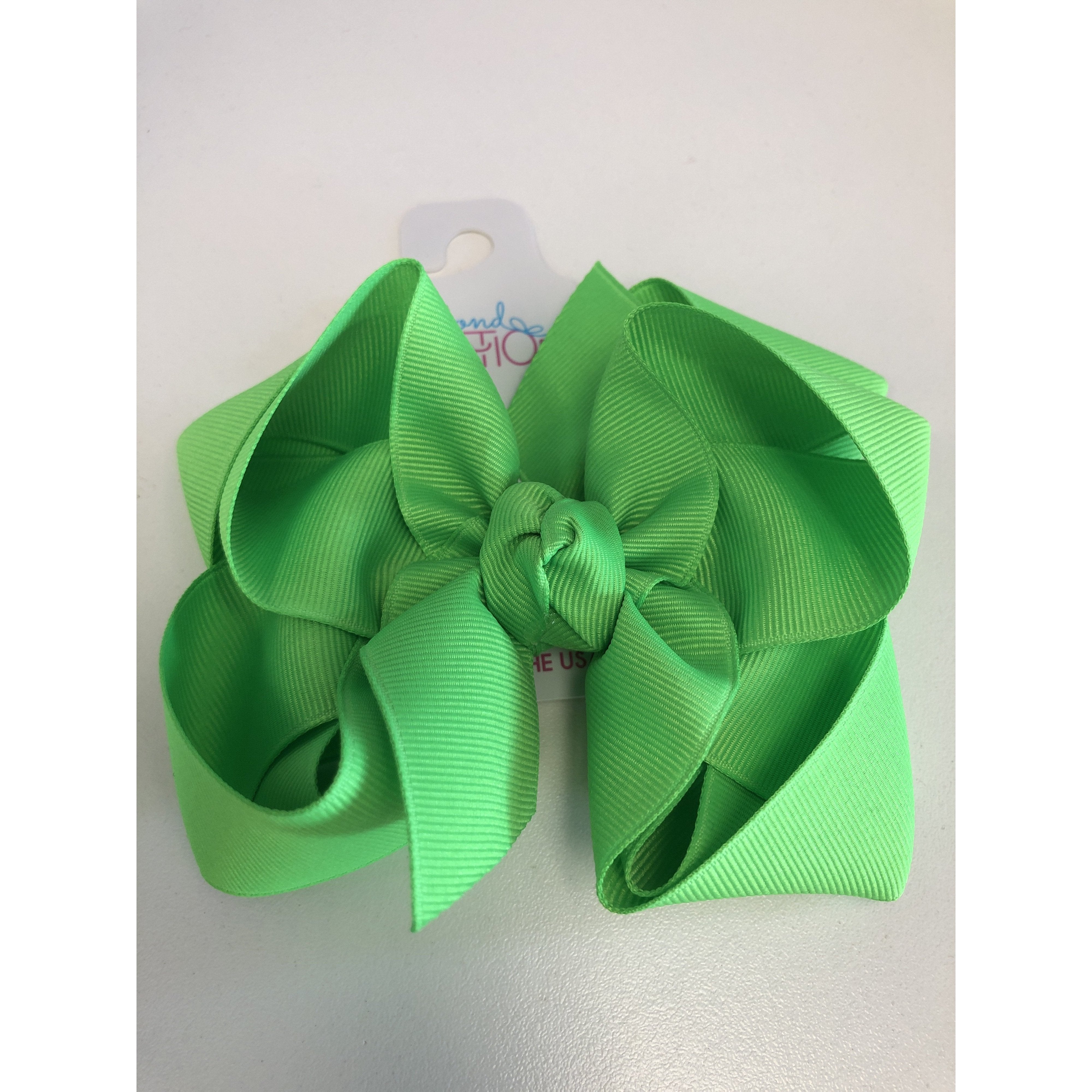 Beyond Creations Neon Green Large 8 - Loop Grosgrain Double - Knot Bow on Alligator Clip (MGLAC)