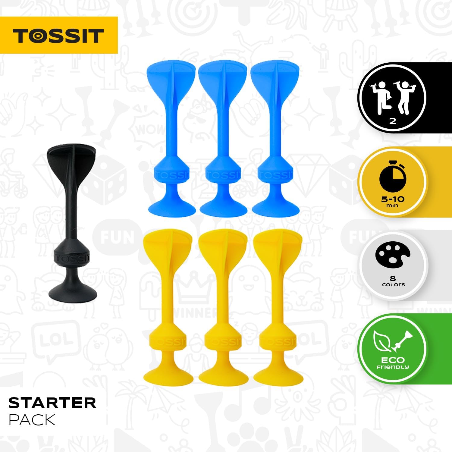 TOSSIT Suction Cup Darts Game - Assorted Colors, Great for Family Fun