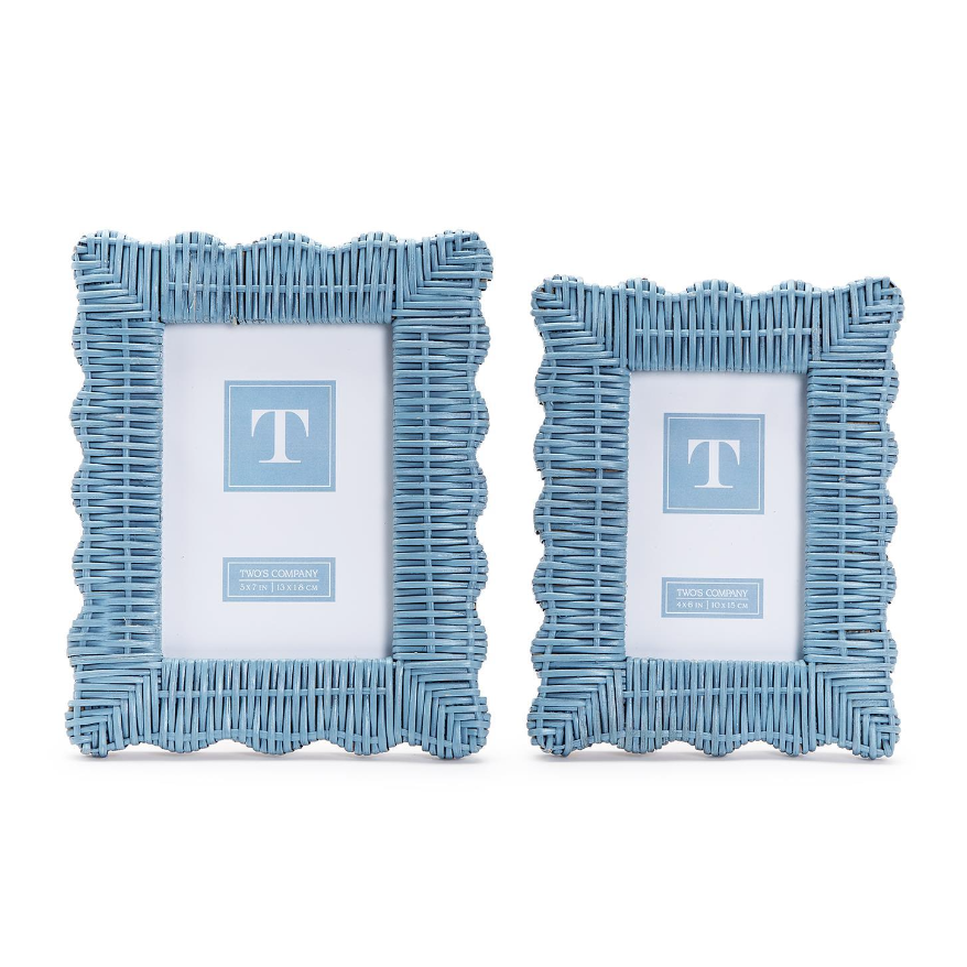 Exclusive Two's Company 4 x 6 Blue Wicker Weave Photo Frame - Perfect for Home Decor