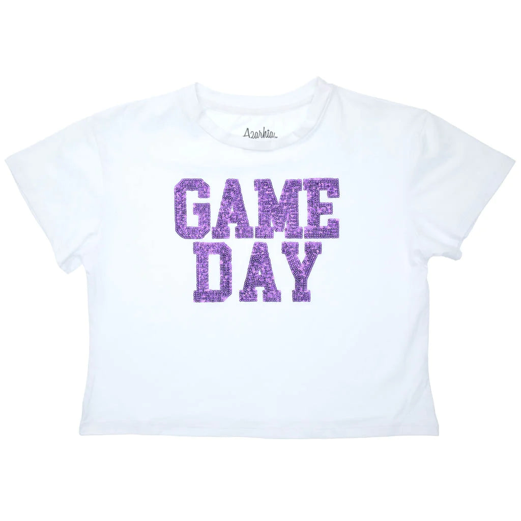 Purple Azarhia Boxy Sequin Tee for Game Day