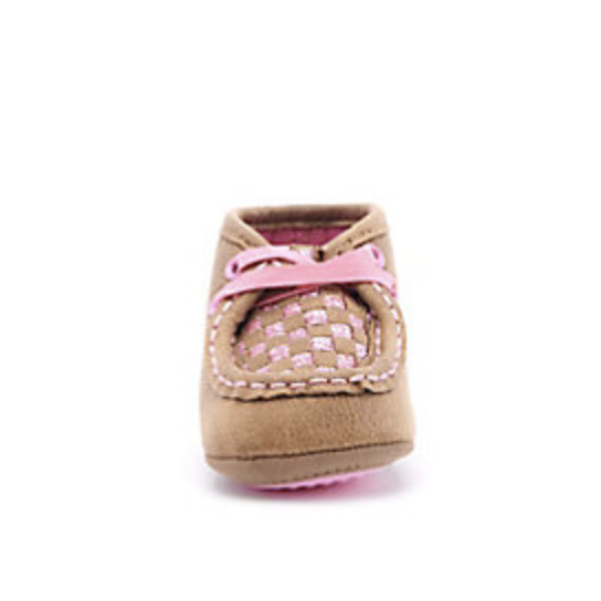 Lauren Infant Twister Woven Moc Shoes with Brown and Pink Glitter